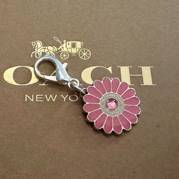 Coach Pink Enamel Crystal Flower Wristlet Bag Charm Silver-tone - Picture 3 of 7